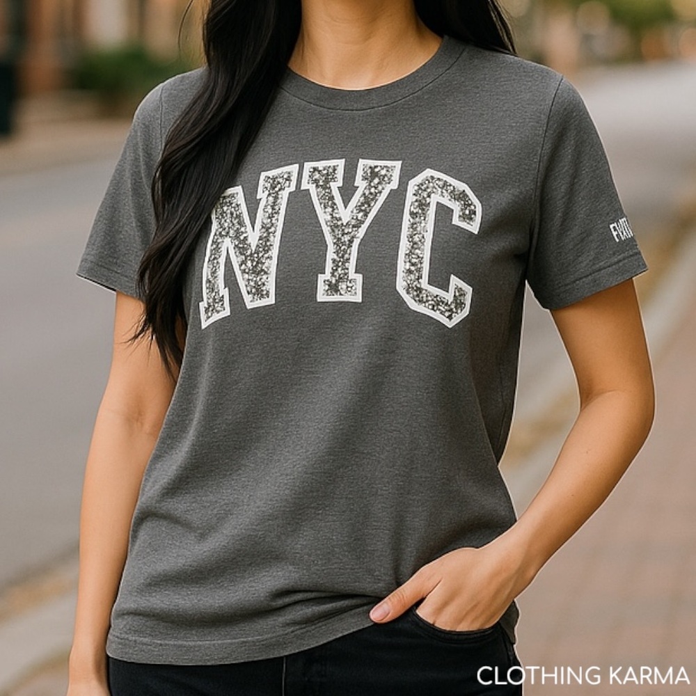 Victoria’s Secret PINK S Sequin NYC New York City Foil Heathered Cotton Tee